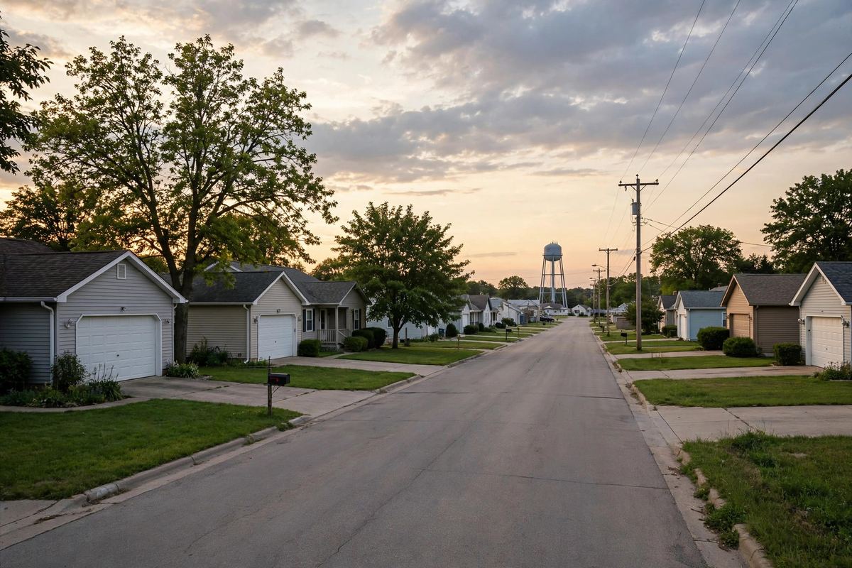 Residential street in Cortland, Illinois